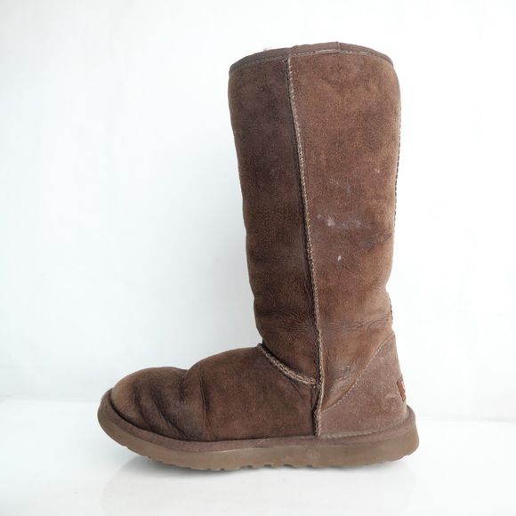 UGG Brown Genuine Sheepskin Leather Suede Classic Tall Boots Size 8 - Picture 4 of 12
